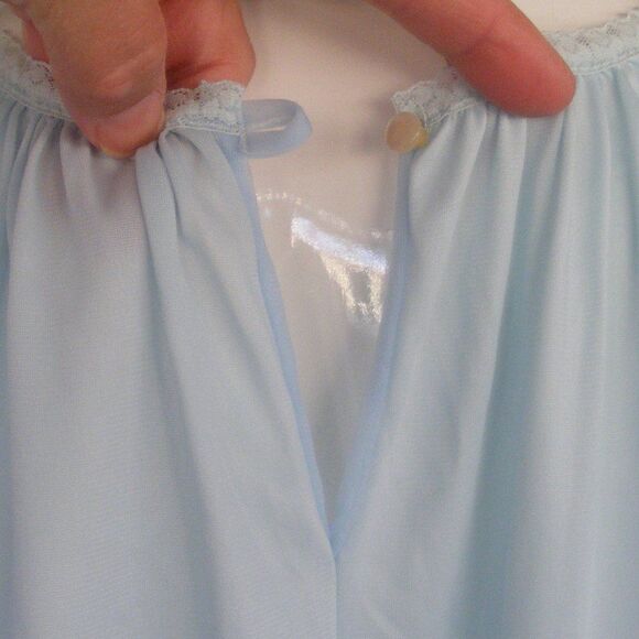 VINTAGE Nightgown, S, Nylon, Semi-sheer, Applique Flowers, Blue - Picture 6 of 8